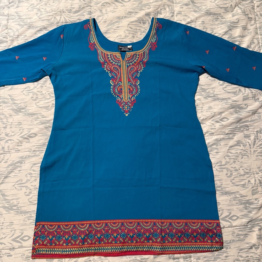 Blue Indian Style Tunics for Women - Elegant Ethnic Top-Size 34- Small-6